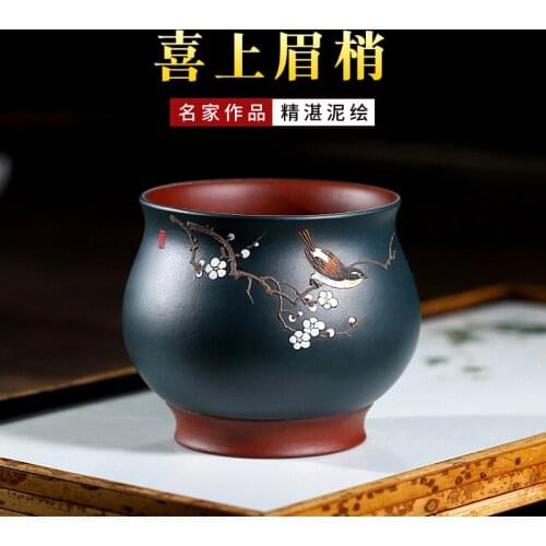 Sand sample tea cup masters cup famous hong-jun Chen painted all hand the original slime magpie cup cup cup to kung fu