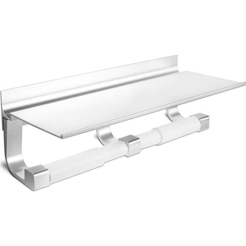 Toilet Paper Holder,Wall Mounted Double Rolls Toilet Paper Roll Holder with Shelf for Toilet,Bathroom - Space Aluminum
