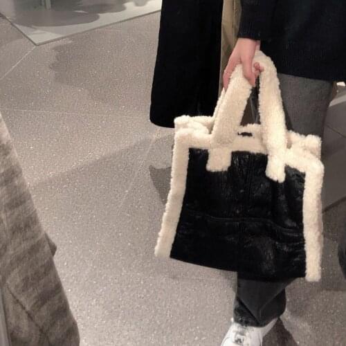 Elegant Design Ladies Plush Handbags Soft PU Leather Female Shoulder Bags Artificial Lamb Wool Women Large Capacity Casual Tote