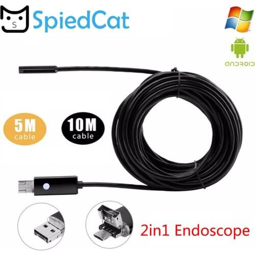 7mm HD 720P 2MP 2in1 Micro USB Endoscope 5/10M soft Cable 6LED Lens Waterproof Android/PC Inspection Borescope Tube Camera