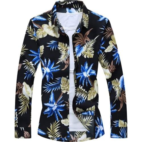 Hawaiian Beach Casual Floral Shirt For Man 2021 Autumn Spring Clothes Shirt Men Long Sleeves Big Size M-5XL 6XL 7XL