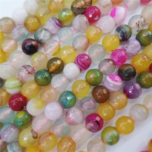 2 Strands 8mm Colourful Fire Dragon Veins Agate Facet Ball Loose Beads DIY Jewelry Making 15.5Inch M492