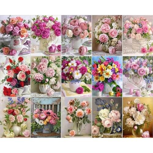 FIYO 5D DIY Diamond Painting Flowers Cross Stitch Kit Mosaic Diamond Embroidery Rose Full Square&Round Drill Home Decoration