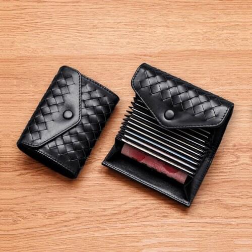 Leather Card bag Mens Large Capacity Bank-Card Holder Multiple Card Slots Accordion Card Bag Womens Hand-woven art 2021 New