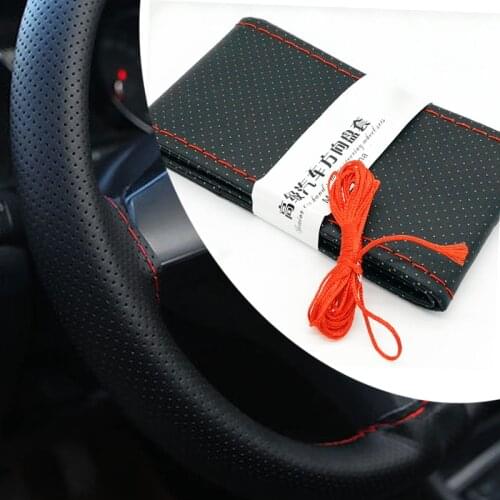 DIY 38cm Car Leather Steering Wheel Covers Braid on the Steering-wheel Auto Cover With Needle and Thread Interior Accessories