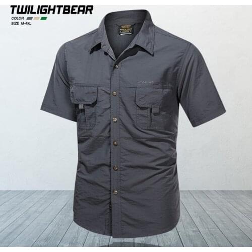 Summer Short Sleeve Casual Shirts Men Solid Oversize Streetwear Quick Drying Cargo Shirt Mens Clothing Camping Fishing Shirts