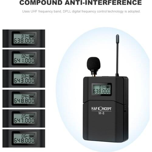 K&F CONCEPT DSLR Camera Microphone 70M Remote Video Wireless Lavalier Microfone Low Noise MIC Receiver+ Transmitter for Cameras