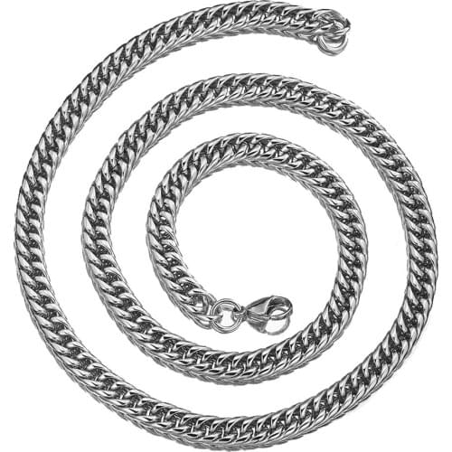 Fashion 9mm 316L Stainless Steel Silver Color Double Cuban Curb Link Chain Mens Womens Necklace Or Bracelet Unisexs Hip-hop Gift