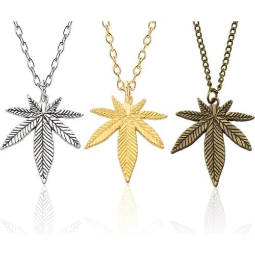 Fashion Maple Leaf Pendant Necklace for Women Trendy Hemp Leaf Charm Chain Necklace Men Gifts Jewelry Accessories Long 50cm