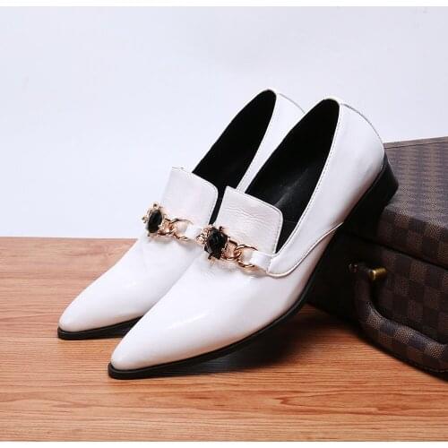 New Arrival Retro Designer White Rhinestone Men Classic Business Formal Shoes Pointed Toe leather shoes Men Oxford Dress Shoes
