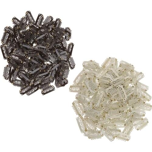 Pack of 200 pcs U Shape 28mm Snap Clips for Feather Hair Extensions Wigs Weft Hairpiece Accessories Beige Coffee