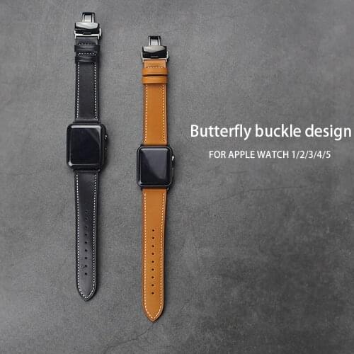Newest Butterfly buckle Genuine Leather watch band for apple watch 1 2 3 4 5 iwatch series 5 watchbands crocodile print straps