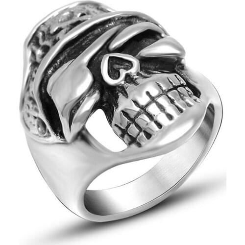 One-eyed Officer Skull Ring For Men Luxury Stainless Steel Ring World War II Germany rings punk gift Jewelry dropshipping