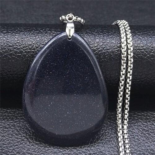 Natural Stone Blue Sandstone Stainless Steel Necklace Chains Jewelry Making Women/Men Necklaces Jewelry collar piedras NXS04