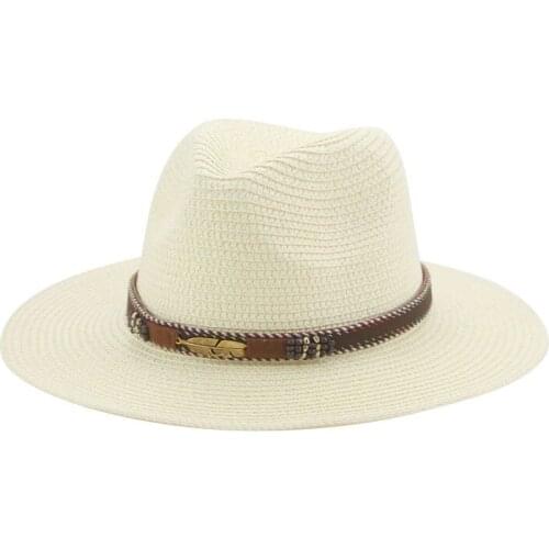 Sun hats wide brim with band belted panama jazz caps women hats straw solid outdoor beach travel sun protective khaki straw hats