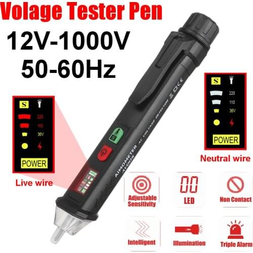 Portable smart non-contact pen AC voltage detector alarm tester with LED light pointer tester 12V-1000v electrical test pen new