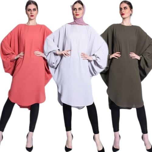 Ramadan Eid Malyasia Muslim Women Long Tops Oversized Batwing Sleeve Loose Casual Kaftan Middle East Turkish Arab Abaya Fashion