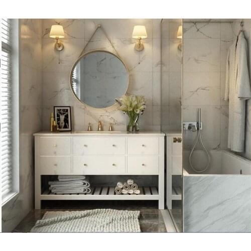 Nordic oak bathroom cabinet combination round mirror solid wood floor modern luxury bathroom wash desk hand washing customizatio