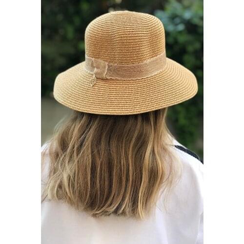 2021 Summer Women Sun Straw Leaf Ribbon Beach Hat Style Vintage Design Wide Side Straw Hat Solid Color Anti-UV Holiday Beach Hat