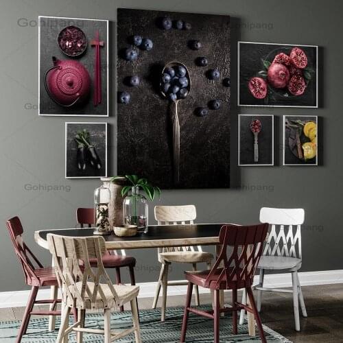 Nordic Poster Wall Art Canvas Hd Print Blueberry Eggplant Pumpkin Painting Modular Pictures Dining Room Food Kitchen Decoration