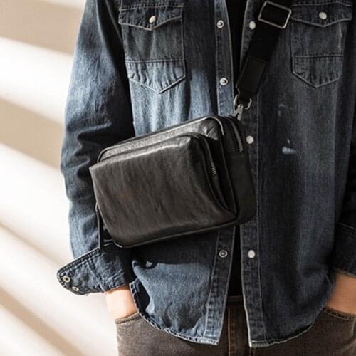 Leather mens trendy brand messenger bag multifunctional first layer cowhide clutch large capacity shoulder bag casual small cat