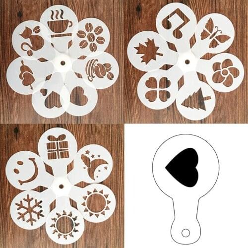 19Pcs Coffee Stencils Fancy Model Foam Coffee Printing Spray Cake Stencils Coffee Drawing Cappuccino Mold Powdered Sieve Tools