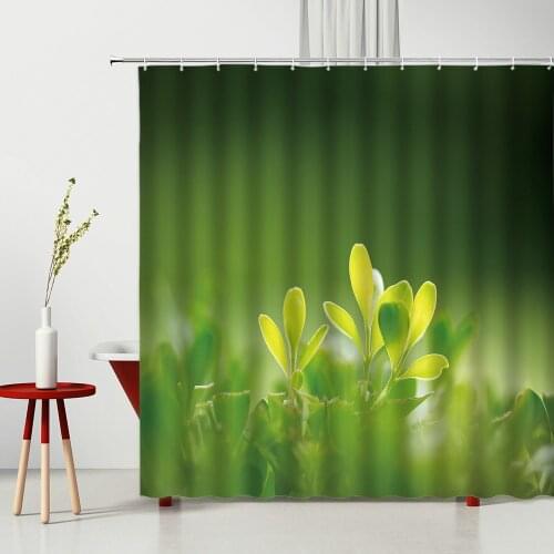 Spring Green Plant Shower Curtain Set Hooks Bathroom Accessories Polyester Bath Shower Mildew Resistant Waterproof Home Decor