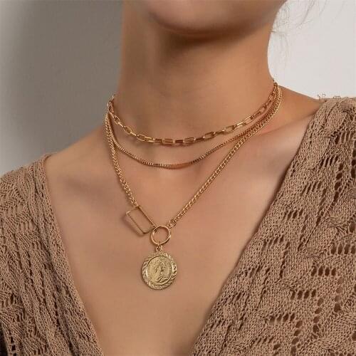 Vintage Coin Pendant Necklaces Gold Silver Statement Multi-layer Necklace For Women Choker Girl Jewelry Friend Gift New