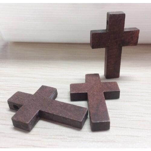 10Pcs Vintage Religious Brown Crosses Handmade Wooden Necklace Making Tools Charm Pendant Accessories