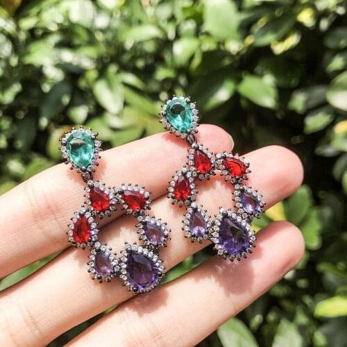 2019 New Drop Earrings Copper Multicolor AAA Cubic Zirconia Flower Hollow Dangle Earrings For Women Earrings Free Drop Shipping