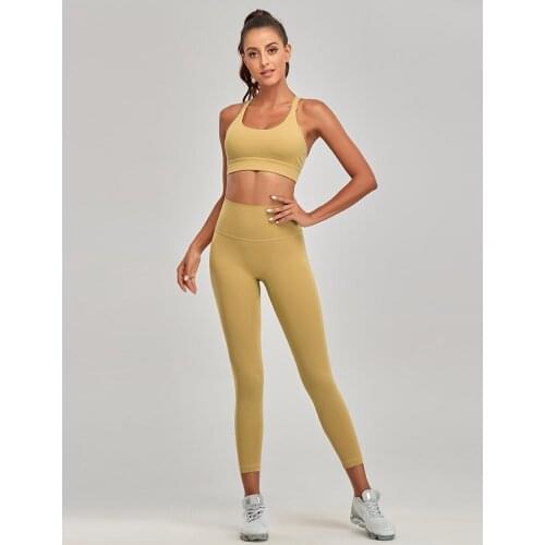 Gym set workout clothes women adapt nudity touching the skin sports bra ribbed waistband leggings squat proof yoga set gym wear