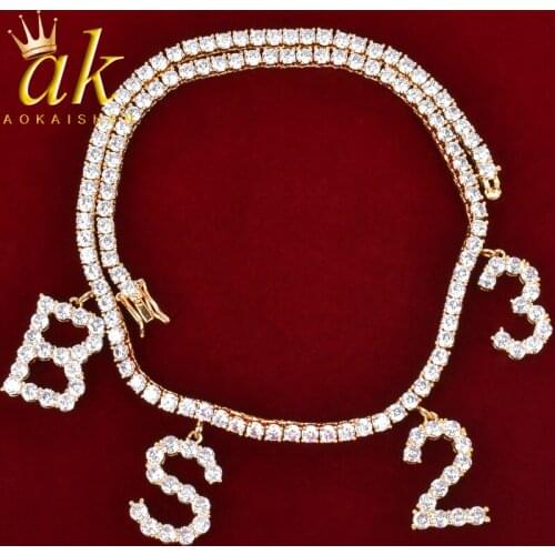 Custom Number Letters Jewelr Necklace Tennis Chain Rose Gold Color Personalized Customized Nameplate Hip Hop Rock Street