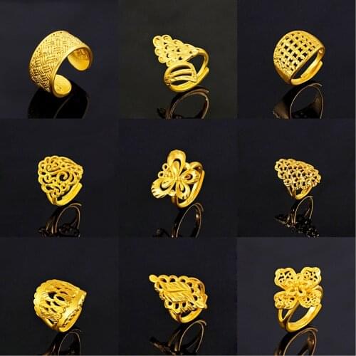 Vintage Rings for Women 24K Gold Color Geometry Shaped Wedding Engagement Ring 2021 Fashion Indian Jewelry Gifts Bijoux Femme