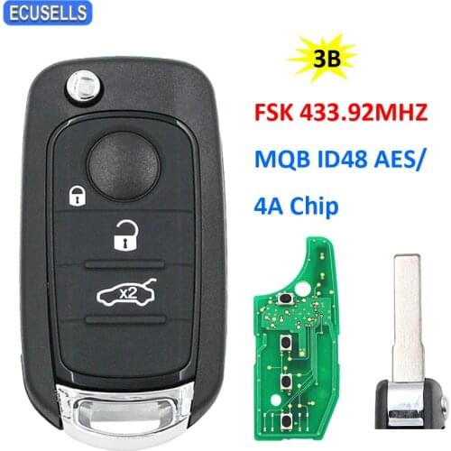 3 Button Remote Car Key FSK 433.92Mhz MQB Megamos AES ID48 Chip / 4A Chip for Fiat 500X Egea Tipo 2016 2017 2018 SIP22 Blade