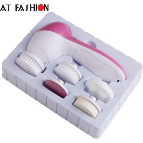 5 In 1 Battery Electric Rotating Facial Cleansing Brush Waterproof Face Cleanser Machine Soft Cleaning Massage Skin Care Tools