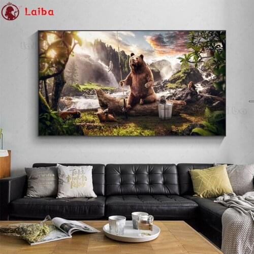 Diamond Painting Animal scenery bear fishing Rhinestone 5D DIY Diamond Embroidery,Cross Stitch,diamond Mosaic Sale
