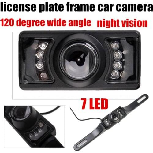 7 LED Black Long License plate frame 12V HD Night Vision Car Rearview Camera 120 degree wide angle