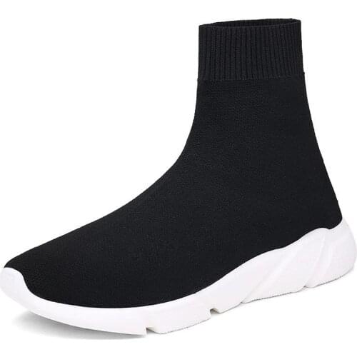 Large Size High Top Slip on Socks Sneakers Male Sport Shoes for Mens Running Shoes Women Sneakers for Sports Black Knit GMA-0746