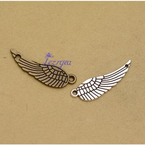 30pcs/lot--30x9mm, Antique bronze/silver plated double sided wing with hole charms,DIY supplies, Jewelry accessories