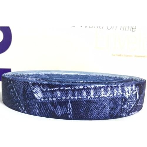 12 Meters 1" 25mm Sublimation Printing Jeans Denim Pattern Suspender Elastic Webbing Great For Pacifier Clips