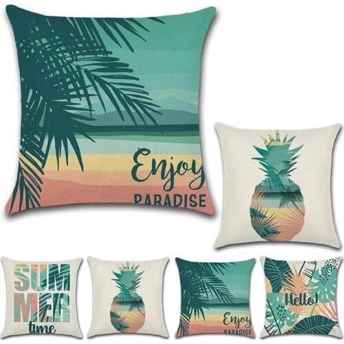 European Square Cushion Tropical Rain Forest Green Plants Linen Pillowcase FurnitureFloral Cushion Cover Without Pillow Core