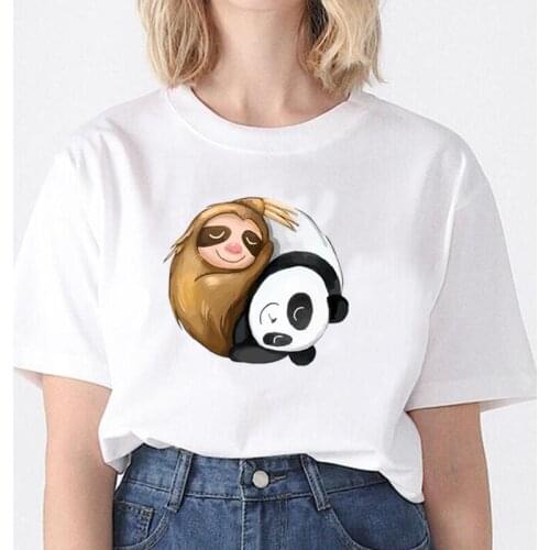 Funny Sloth Panda Animal Print T Shirt Women Tops Summer Harajuku Fashion Tee Shirt Femme Casual Cotton T-shirt Camiseta Mujer