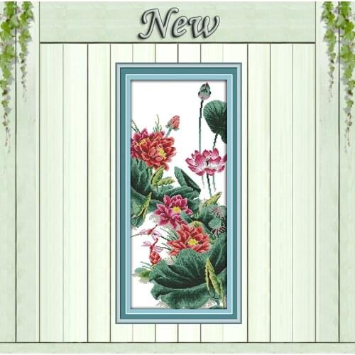 Lotuses flowers pond fish Dragonfly Painting Counted Printed on canvas DMC 14CT 11CT Cross Stitch Needlework Kits Embroidery Set