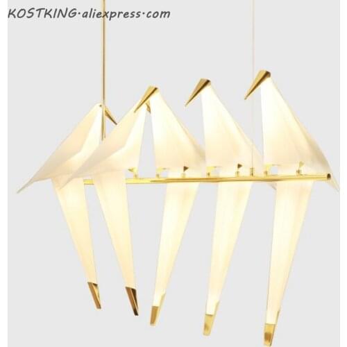 KOSTKING Modern LED Bird Pendant Lights Loft origami crane bird Led Lustre Hanglamp for Shop Bar Foyer Home Design Pendant Lamp