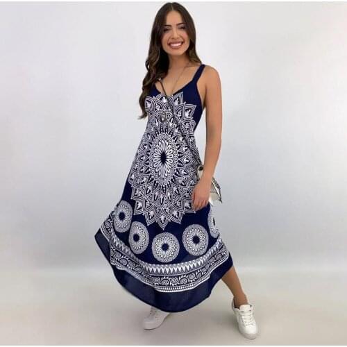 Summer Dress Ladies Sexy Sleeveless Off Shoulder Flowy Beach Dresses Women Vintage Ethnic Print Dress Boho Vacation Sundress D30