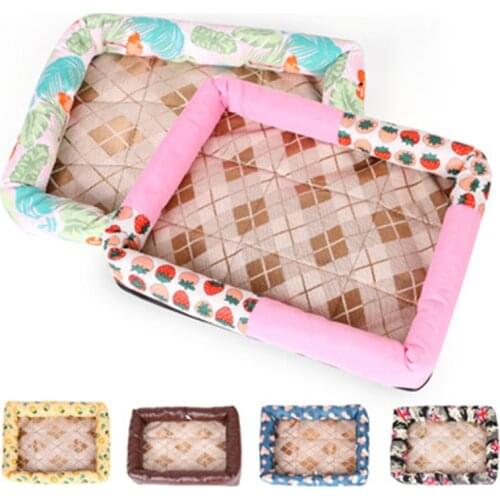 Dog summer ice silk bed new fruit print strawberry cat bed Ice silk mat Teddy summer mat kennel