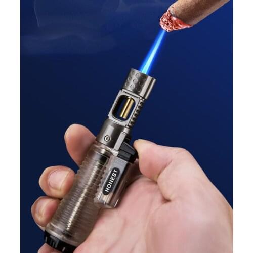 Metal Windproof Long Strip Small Spray Gun Cigar Butane Kitchen Outdoor Lgnition Torch Camping Blue Flame Lighter