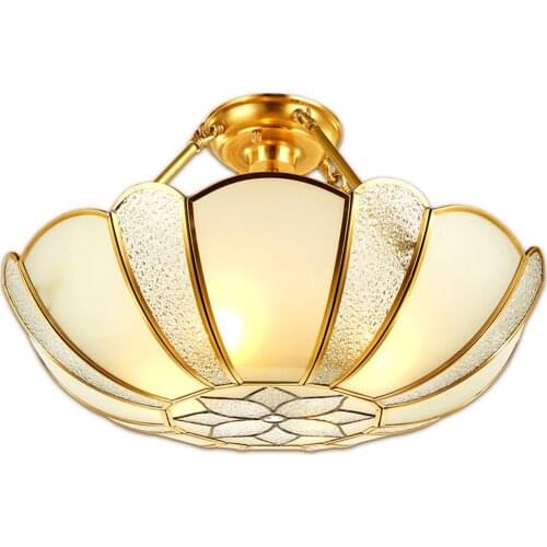 Indian Traditional Flower Copper Restaurant Ceiling Light Glass Lampshade Living Room Gallery Ceiling light Dining Room Light