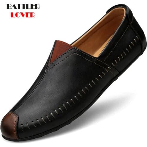 Genuine Cow leather Mens Loafers Fashion Handmade Shoes Moccasins Breathable Leather Slip On Mens Boat Shoes Driving Footwear