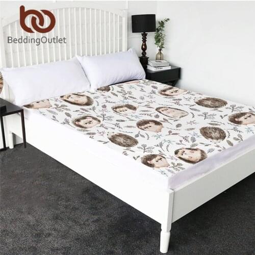 BeddingOutlet Hedgehog Fitted Sheet Watercolor Leaf Topper Sheets Cute Animal Bed Sheet Queen King 1pc Cartoon Bedlinen for Teen